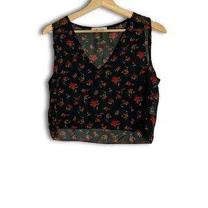 Don't Ask Why Sheer Floral Sleeveless Black Crop Top